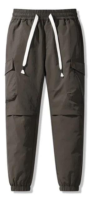 A pair of functional dark brown six-pocket cotton sweatpants featuring a relaxed fit and an elastic waistband. Made from soft, breathable cotton, these sweatpants showcase a versatile dark brown color and include six practical pockets for convenient storage of essentials. Ideal for casual wear or outdoor activities, they combine style and utility effortlessly