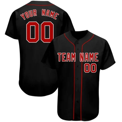 A stylish black baseball jersey titled "Custom Black Diamond: Your Unique Baseball Jersey," featuring personalized design options, bold accents, and high-quality fabric, perfect for players and fans looking to showcase their individual style on the field.